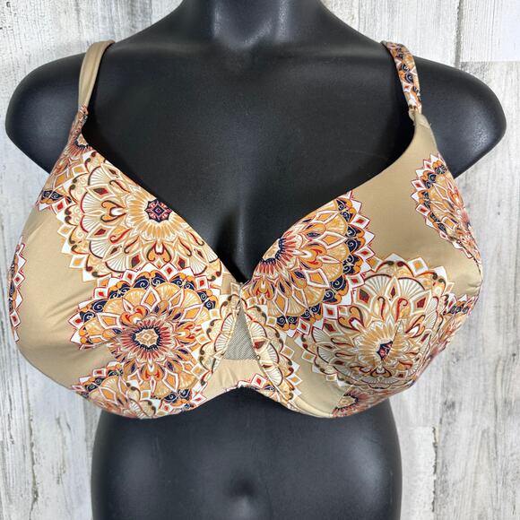 Cacique 44H Bra Tan Tribal Accents MSRP $56 Lightly Worn Full Coverage - Picture 1 of 8
